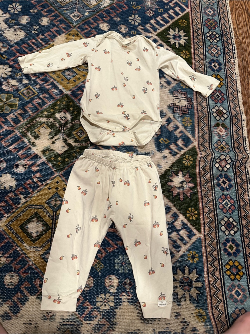 Konges Slojd pale yellow floral onesie set, size 9-12 month old